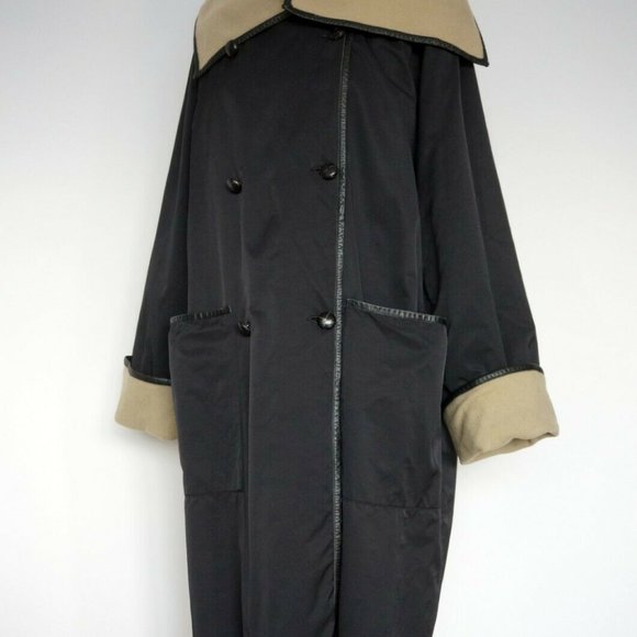 Ivan Grundahl Black Beige Long Oversized Coat w/ Wool Lining, Size:38